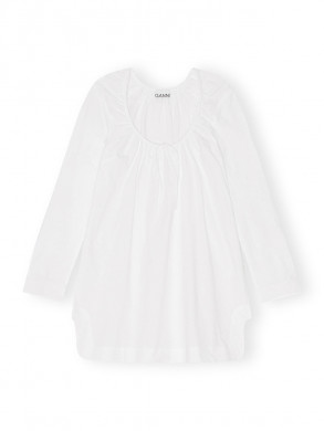 Cotton poplin square-neck mini dress bright wht 